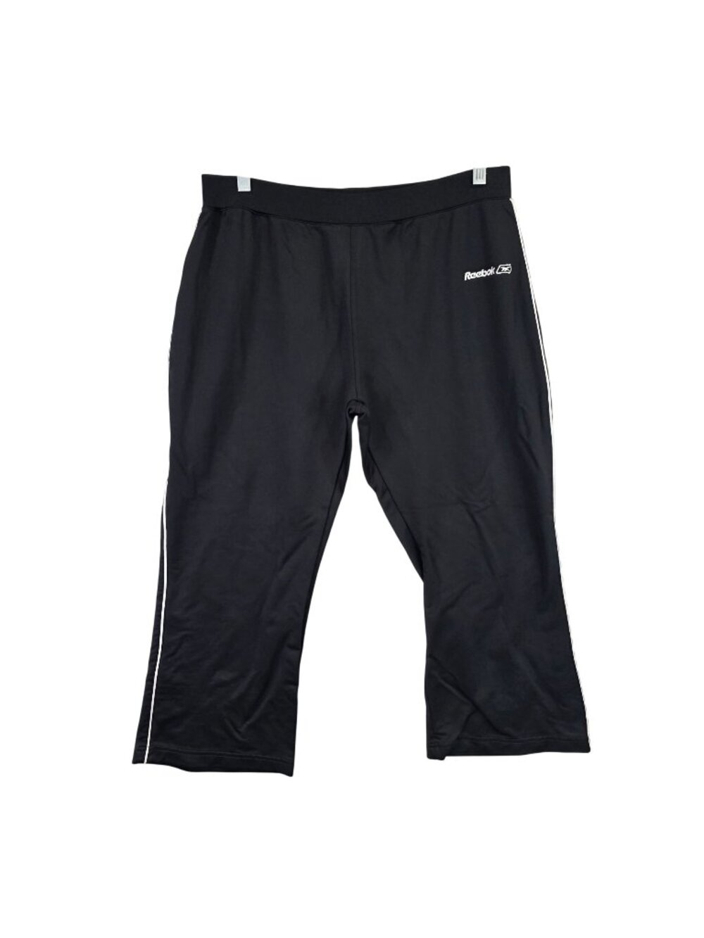 Womens Reebok Black Athletic Capri Pants Nylon Blend Stretch Side Stripe Size XL